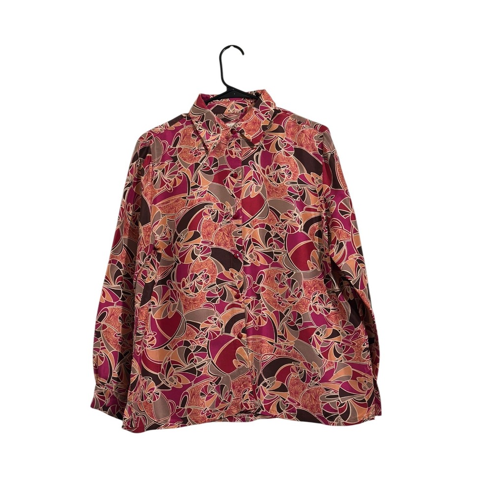 C.L.O.T.H.E.S. 100% Silk Abstract Pink Psychedelic  Button Down Blouse Women's L